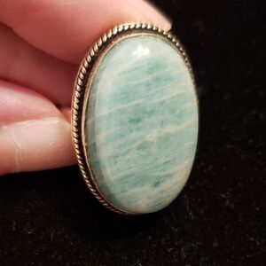 New AMAZONITE & Stamped 925 Silver Ring, Sz 7, Sea Green, Boho, Statement Size.